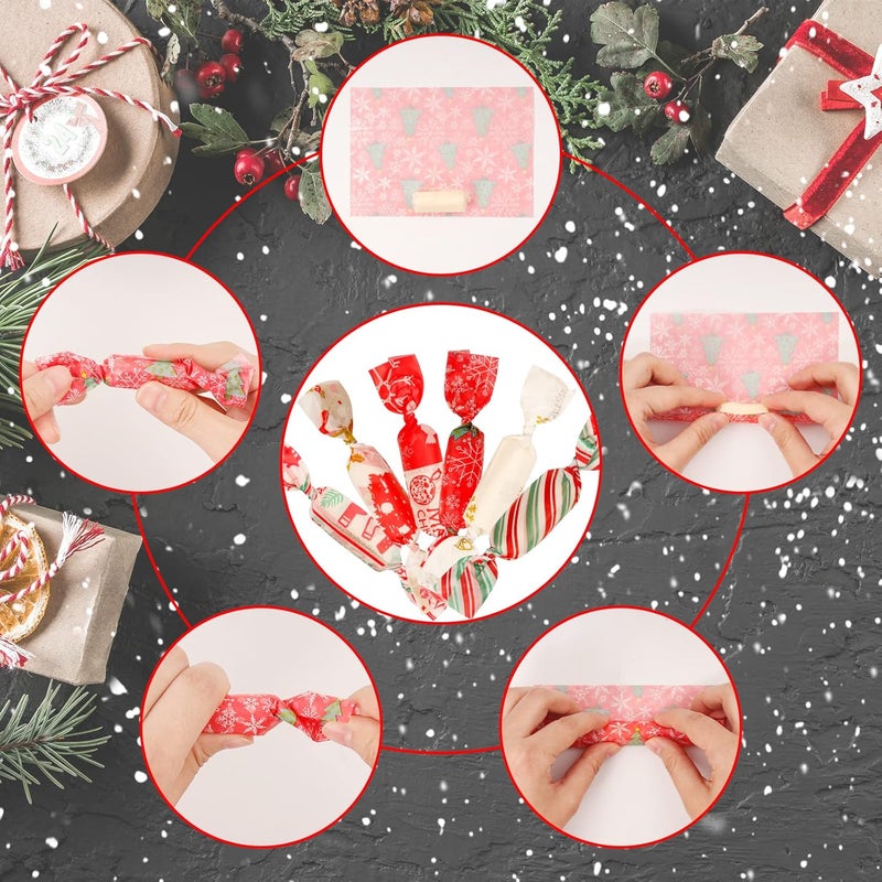 YBB 600 Pcs Christmas Candy Wrappers for Caramel, Greaseproof Candy Wax Twisting Papers Wrappers for Christmas Party Goodies Candy Chocolate Sweets - Image 4